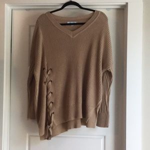 She + Sky tan lace-up sweater